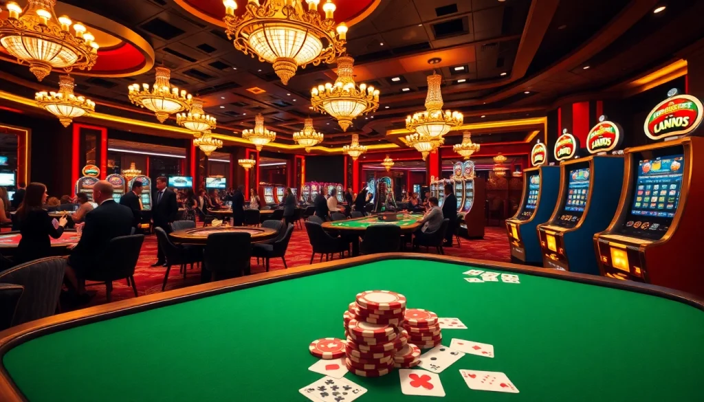 Experience the vibrant thrill of gambling at https://88aamobi.com/ featuring colorful poker chips and gaming tables.