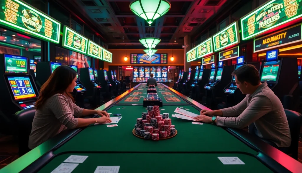 Explore the thrilling world of online gambling at sv388go.com, featuring vibrant digital slot machines and poker tables.